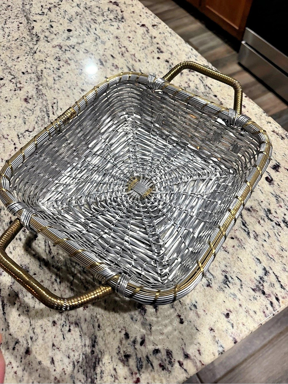 Vintage 70s Two-Tone Metal Woven Wire Basket